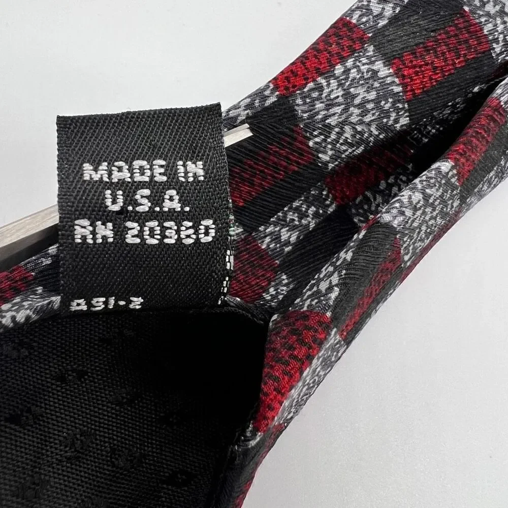 Galleria & Co Necktie Tie All Italian Silk Made in USA Red Black and White Check